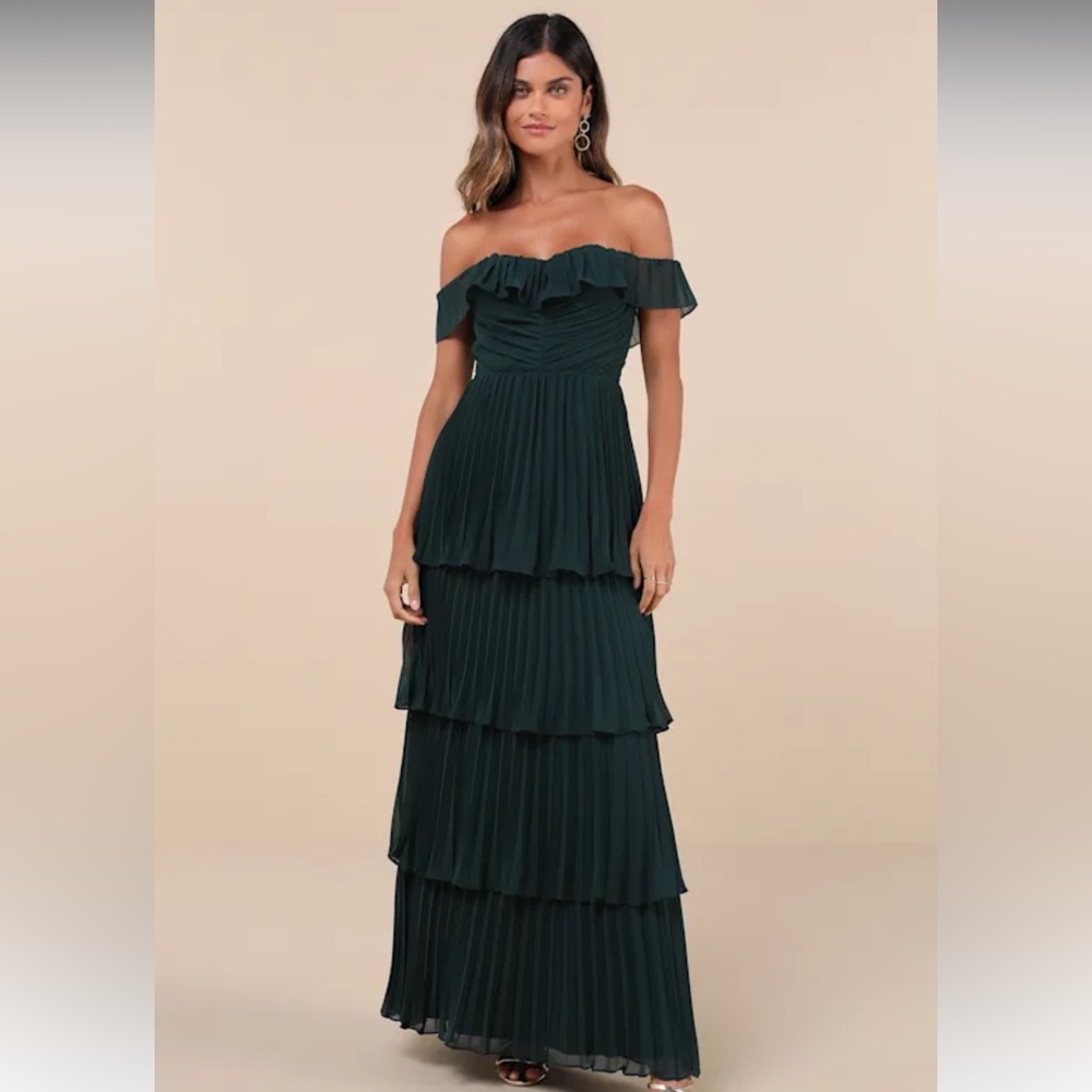 Lulu Emerald Green Ruffle Maxi Dress Size L